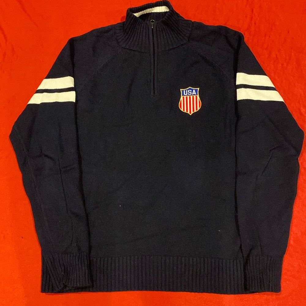 Bruzer Quarter 1/4 Zip Sweater USA Hockey Navy Size Men’s Medium Olympics